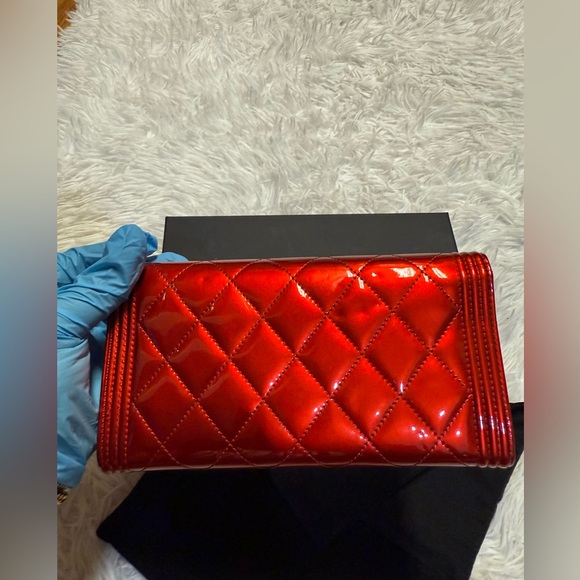 Chanel Red Patent Leather Single Flap Boy Continental Wallet - Picture 10 of 16